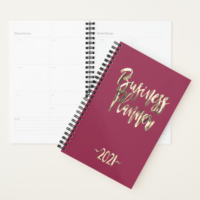 Business Planner 2021 Pink Red Gold Script Modern (Display)