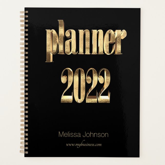 Business Planner 2022 Black and Gold Script Modern (Front)