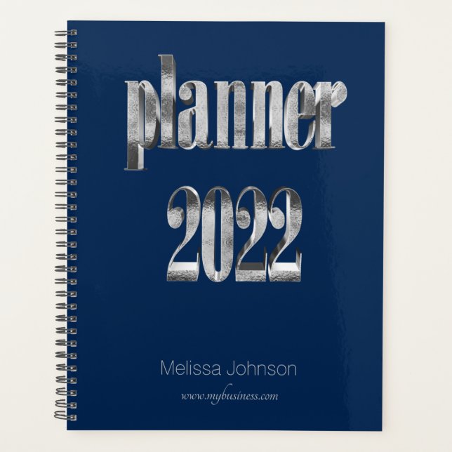 Business Planner 2022 Blue and Grey Script Modern (Front)