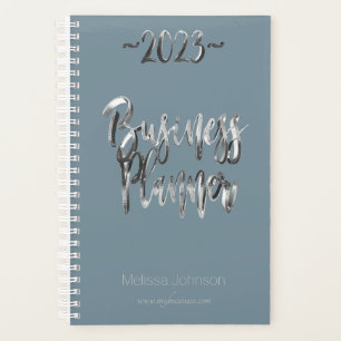 Business Planner 2023 Blue Silver Script Modern