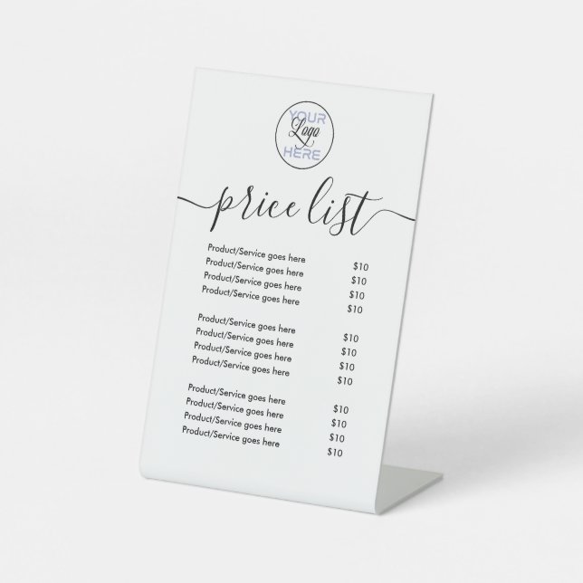 Business Price List with Logo  Pedestal Sign (Front)
