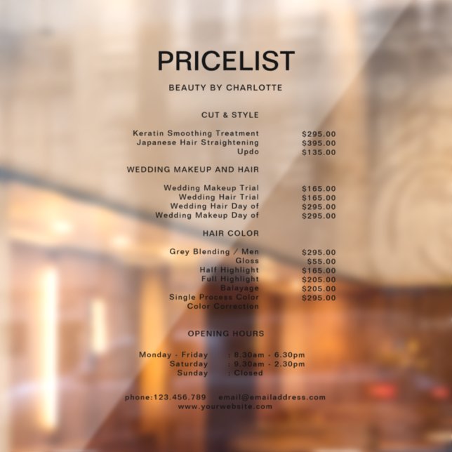 Business Pricelist & Opening Hours (Sheet 2)