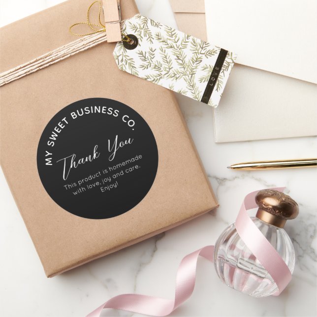 Business Product Black Round Sticker (Gifting)