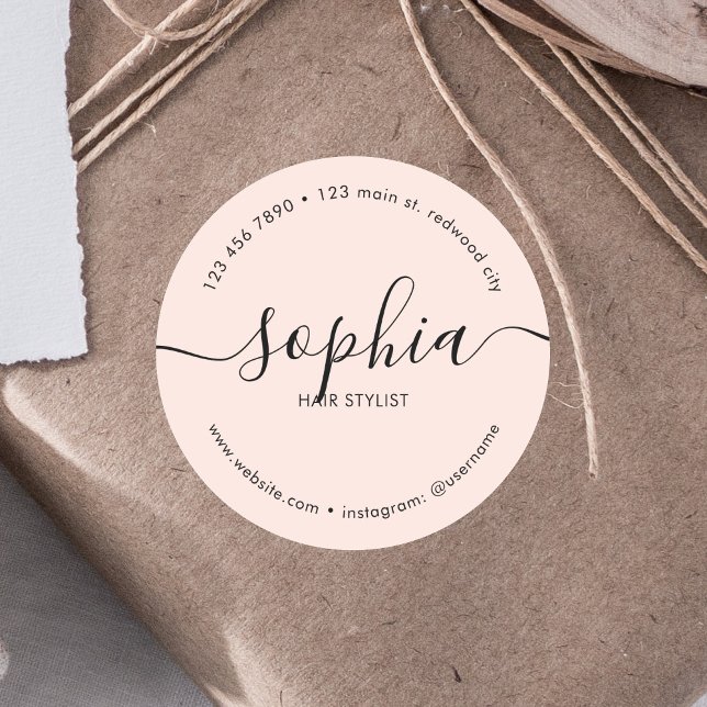 Business Product Girly Calligraphy Blush Pink Classic Round Sticker (Creator Uploaded)