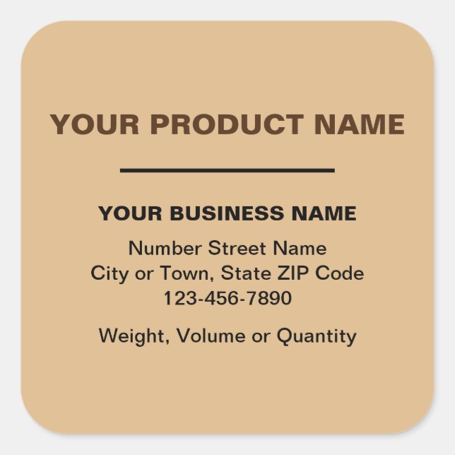 Business Product Minimal Plain Texts, Light Brown Square Sticker (Front)