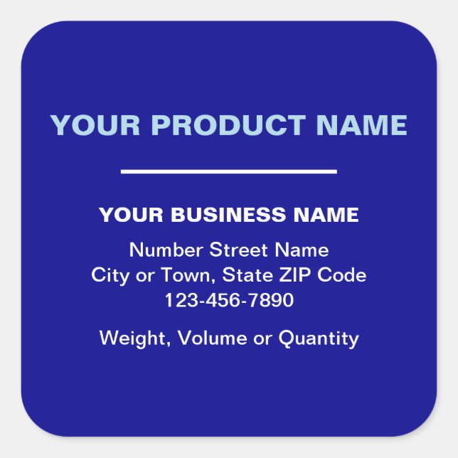 Business Product Minimal Plain Texts on Blue Square Sticker (Front)