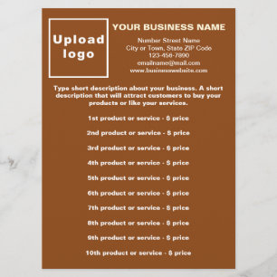 Business Products and Prices on Brown Menu Card