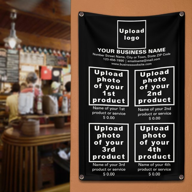 Business Products on Black Portrait Banner (Black banner to display the products or services of your business)