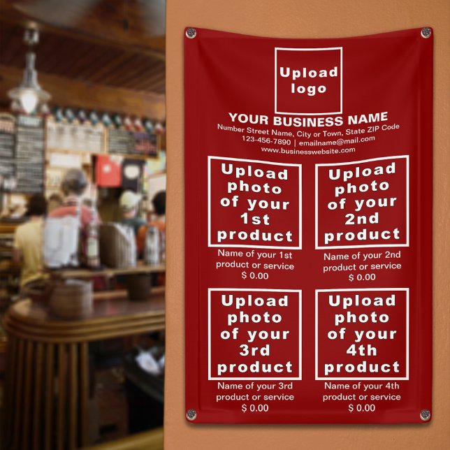 Business Products on Red Portrait Banner (Red banner to display the products or services of your business)
