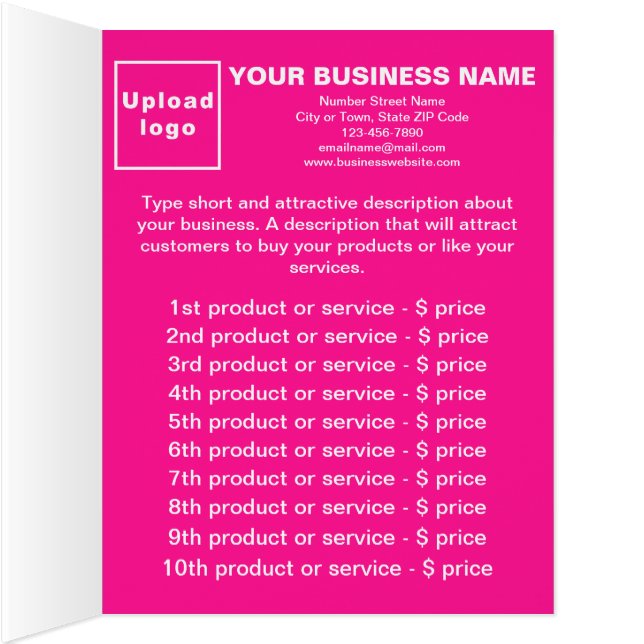 Business Products Services List Pink Folded Card (Inside (Right))
