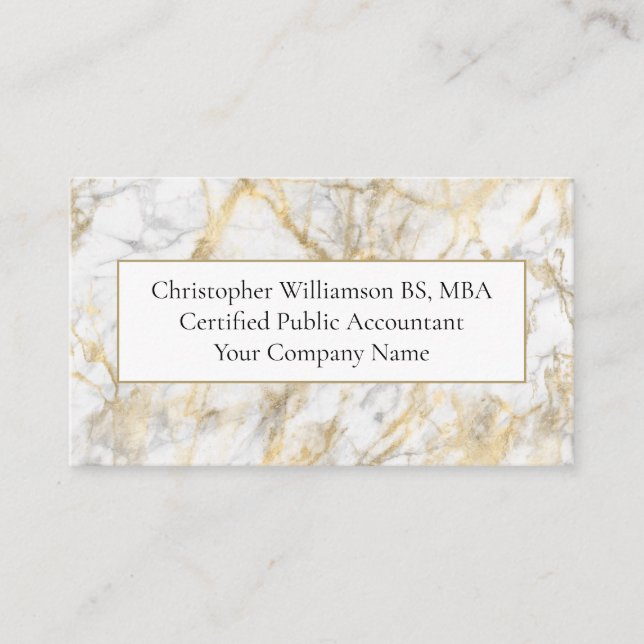 Business Professional Gold White Grey Marble  Card (Front)