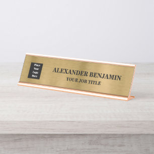 Business Professional Logo Gold Black Custom Desk Name Plate