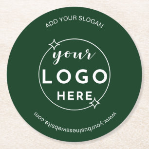 Business Professional Logo Minimalist Green Round Paper Coaster