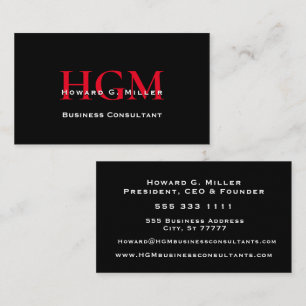 Business Professional Monogram Logo Black Red Card