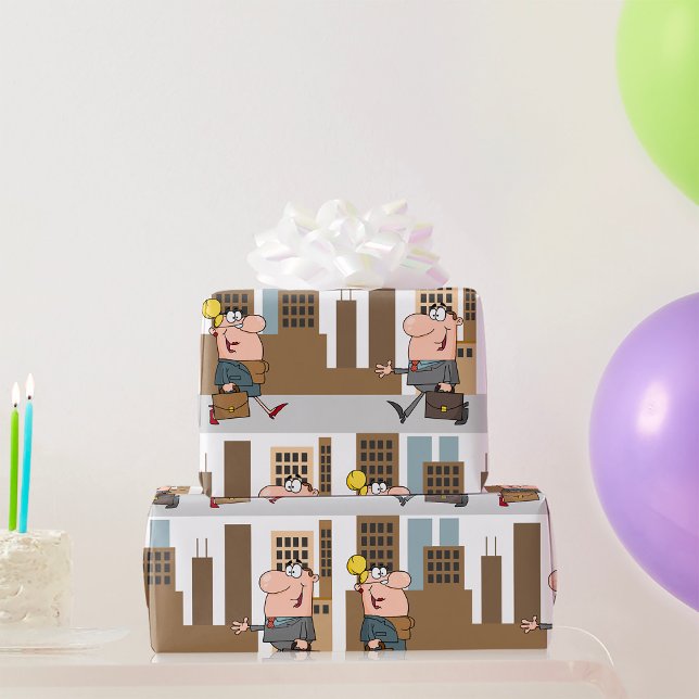 Business Professionals Cartoon Man and Woman Wrapping Paper (Creator Uploaded)