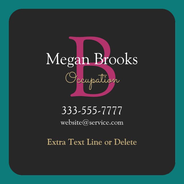 Business Promo, Name, Monogram & Title on Black Square Sticker (Creator Uploaded)