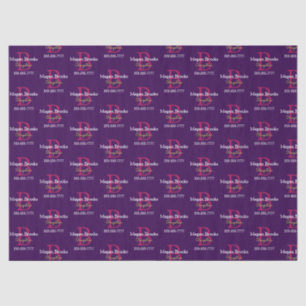 Business Promo, Name, Monogram & Title on Purple Tissue Paper