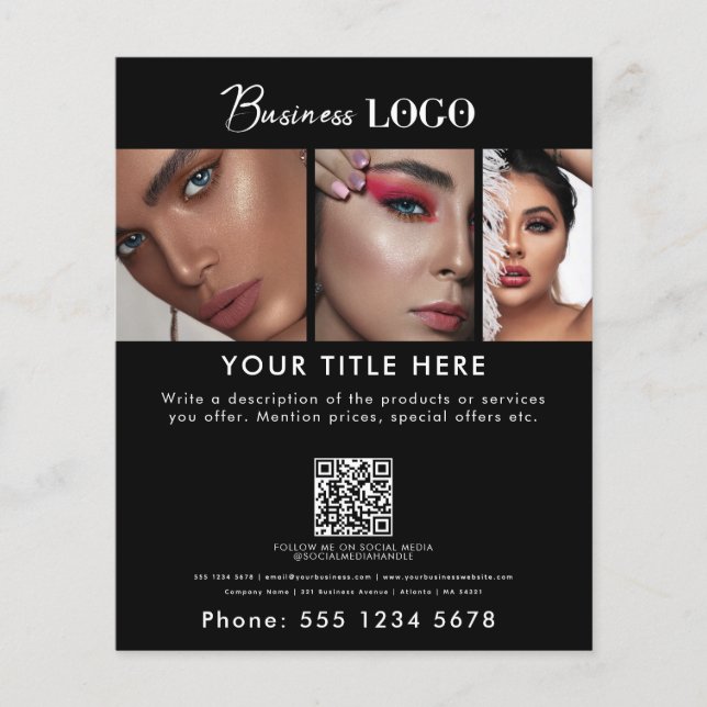 Business Promotional Beauty Hair Nail Makeup Black Flyer (Front)
