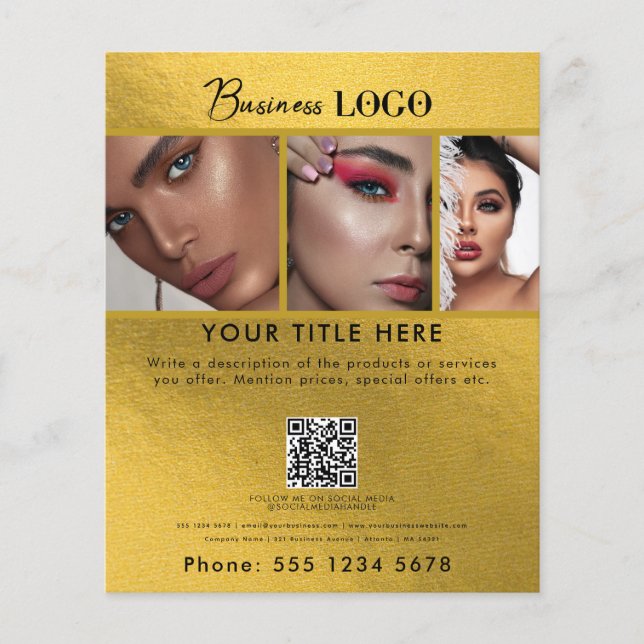 Business Promotional Beauty Hair Nail Salon Gold Flyer (Front)