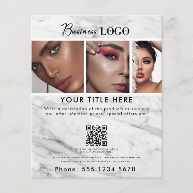 Business Promotional Beauty Hair Nail Salon Marble Flyer (Front)