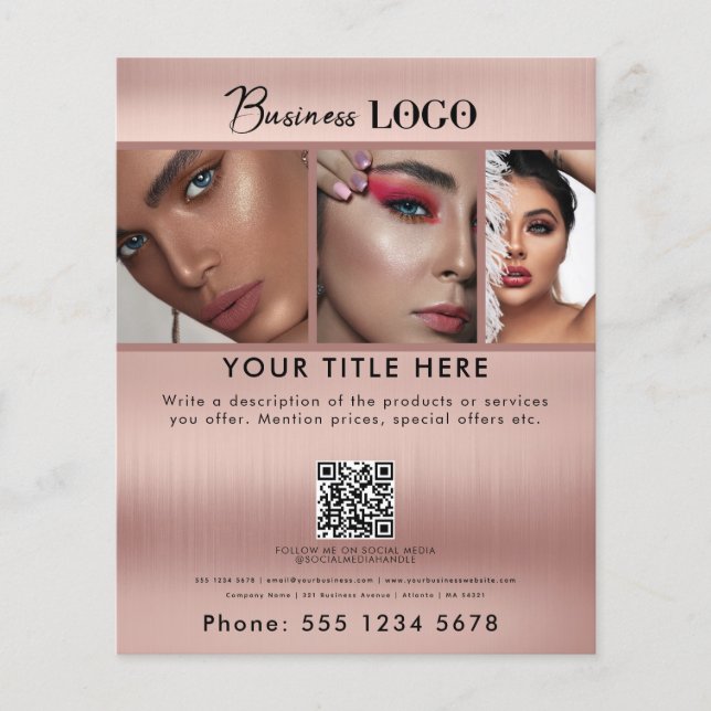 Business Promotional Beauty Hair Salon Rose Gold Flyer (Front)