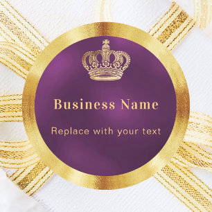 Business purple gold royal crown classic round sticker