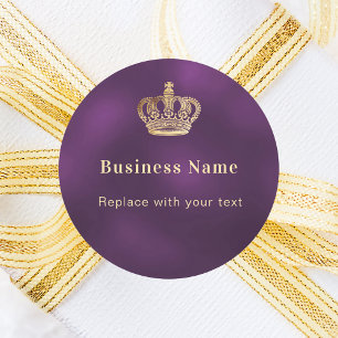 Business purple gold royal crown classic round sticker