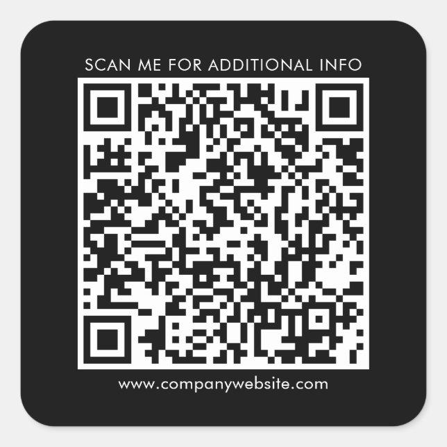 Business QR Code and Company Website Black Square Sticker (Front)