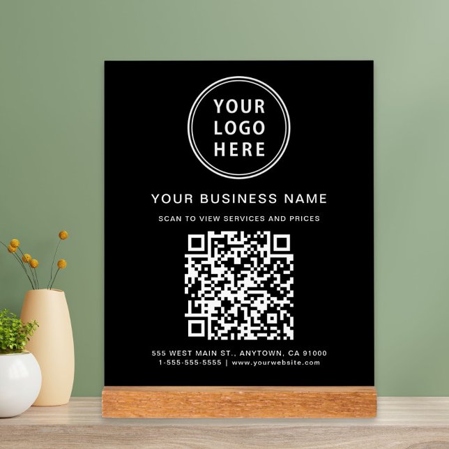 Business QR Code and Logo Black Acrylic Sign (Creator Uploaded)
