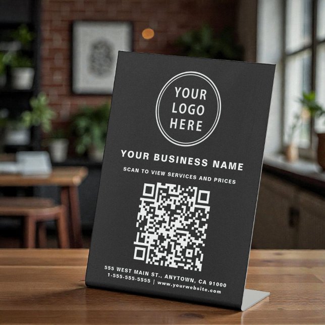Business QR Code and Logo Black Pedestal Sign (Business QR Code and Logo Black Pedestal Sign)