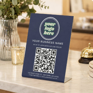 Business QR Code and Logo Pedestal Sign