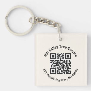 Business QR code and Text Ecru Key Ring