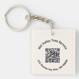 Business QR code and Text Ecru Key Ring