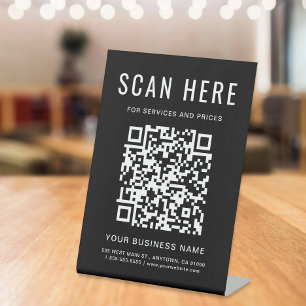 Business QR Code Black Tabletop Pedestal Sign