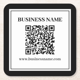 Business QR code   Black & White Square Paper Coaster
