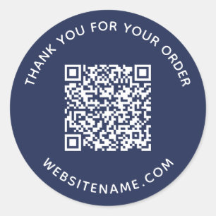 Business QR Code Customer Thank You Navy Blue Classic Round Sticker