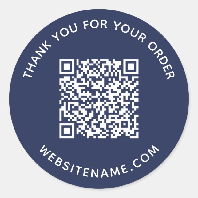 Business QR Code Customer Thank You Navy Blue Classic Round Sticker (Front)