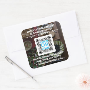 Business QR Code Dark Photo Cool Simple Promo Square Sticker