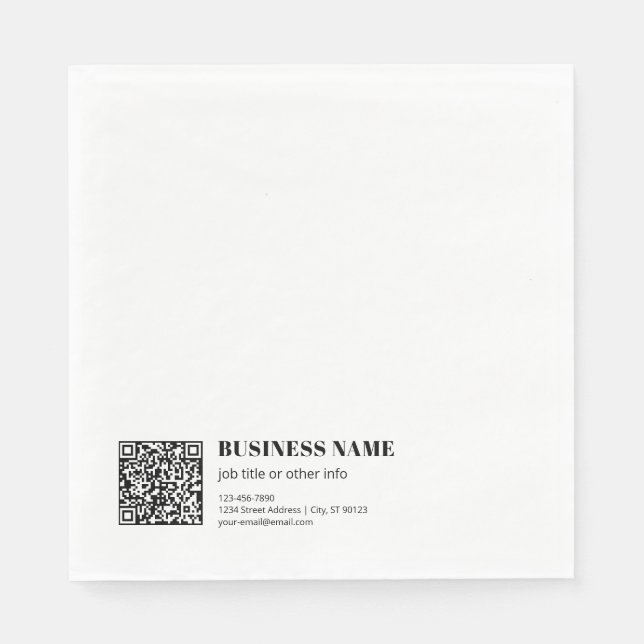 Business QR code & Editable Retro-Modern Text Napkin (Front)