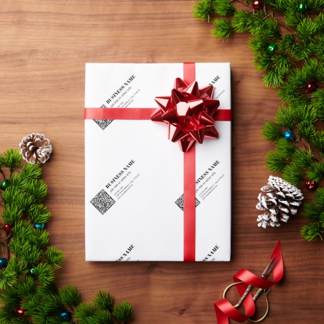 Business QR code & Editable Retro-Modern Text Wrapping Paper (Holiday Gift)