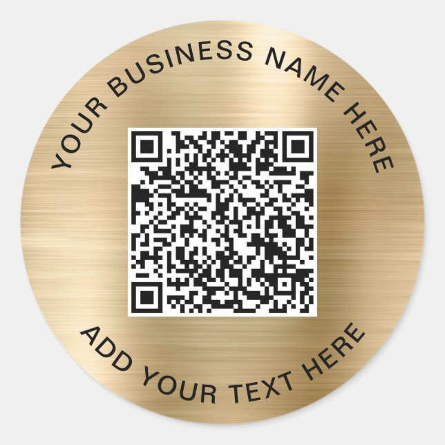 Business QR Code Gold Classic Round Sticker (Front)