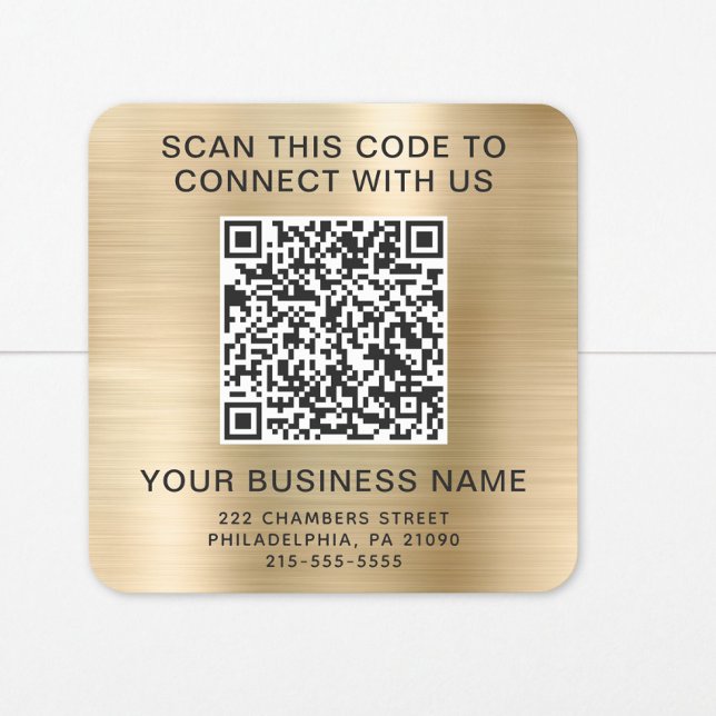 Business QR Code Gold Square Sticker (Creator Uploaded)