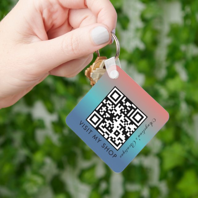 Business QR Code Gradient Monogrammed  Key Ring (Hand)