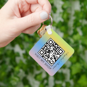 Business QR Code Gradient Monogrammed Keychain