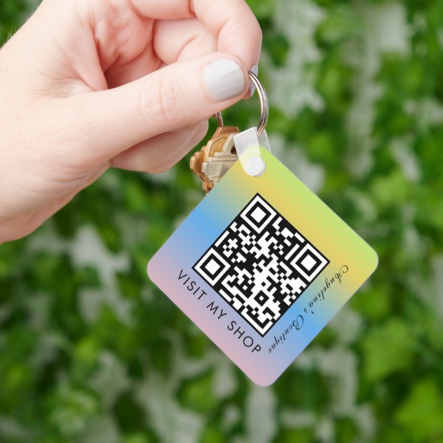 Business QR Code Gradient Monogrammed Keychain (Hand)