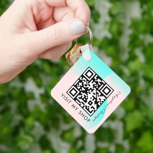 Business QR Code Gradient Monogrammed  Pastel Key Ring (Hand)