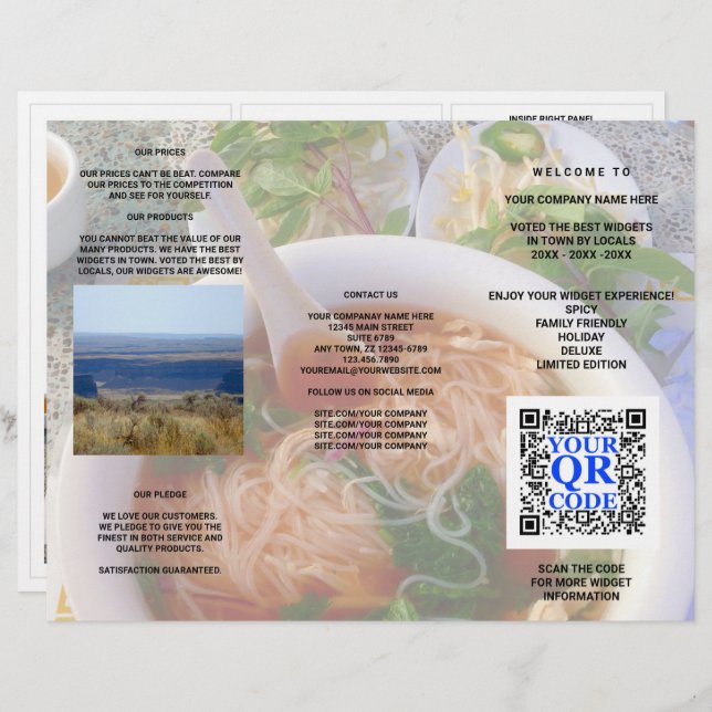 Business QR Code Light Photo Cool Tri-Fold Menu (Front/Back)
