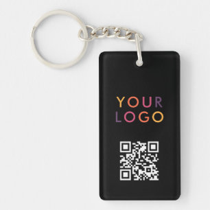 Business QR Code Logo Black Key Ring