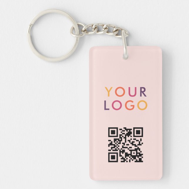 Business QR Code Logo Blush Pink Key Ring (Front)