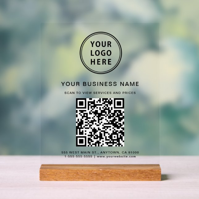 Business QR Code Logo Clear Acrylic Sign (Neutral)